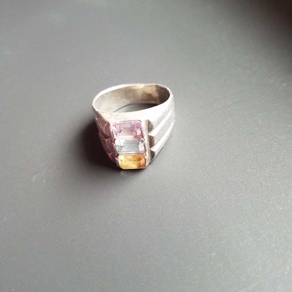 Vintage Pastel Gemstone 925 Silver Ring